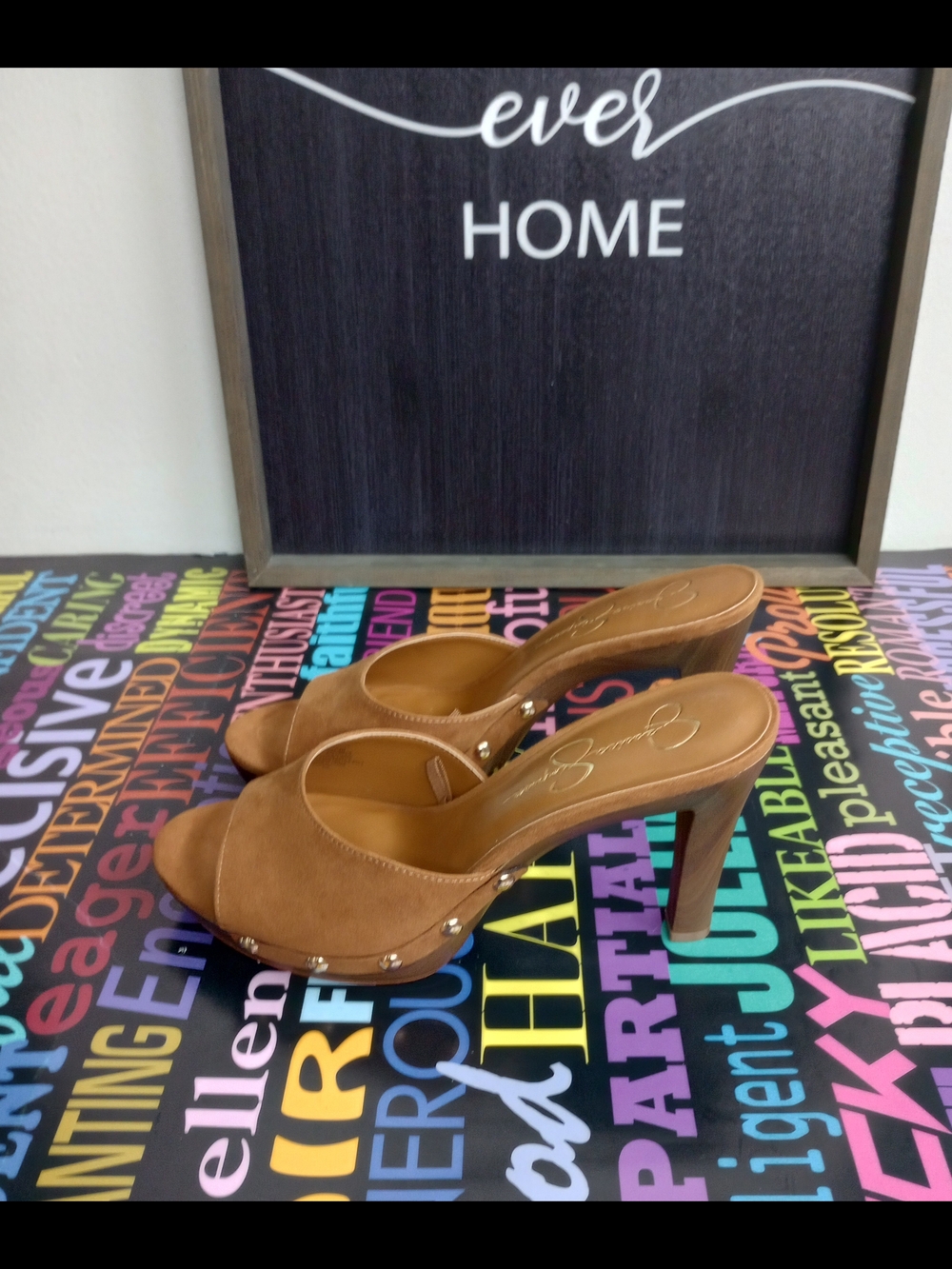 Jessica Simpson Cognac Suede Open-Toe Mules